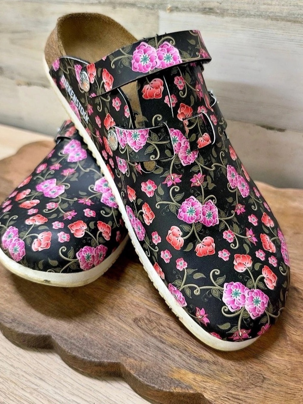 Birkenstock Kay Prof Blooming Roses Black Floral Clogs - Picture 3 of 8